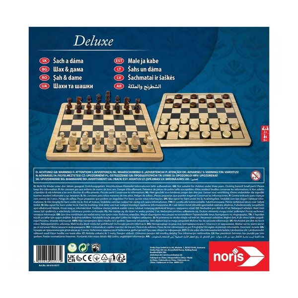 Noris - Deluxe Wooden - Chess & Checkers - Board Games - International Edition - Board Games