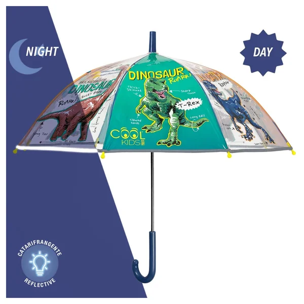 Perletti - Rain Umbrellas - Dinosaur Transparent Umbrella - 3-6 Years - Safety and Fun