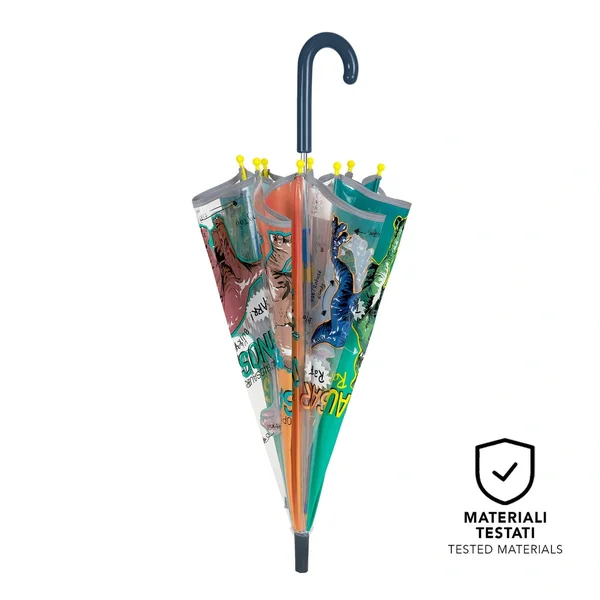 Perletti - Rain Umbrellas - Dinosaur Transparent Umbrella - 3-6 Years - Safety and Fun