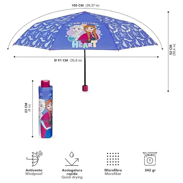 Perletti - Rain Umbrellas - Frozen 2 Mini Folding Umbrella - Windproof - 3-6 Yrs