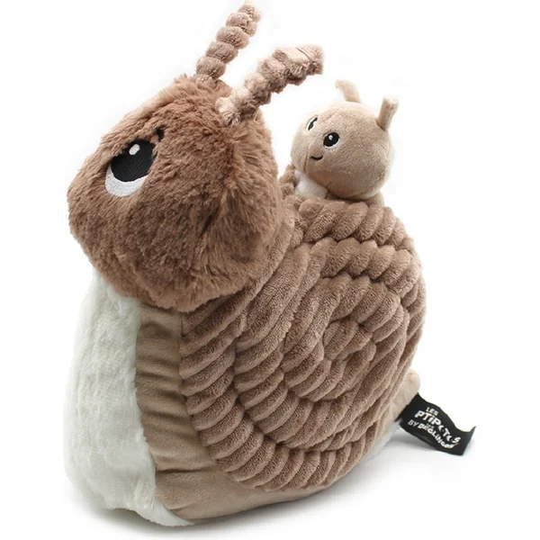 PTIPOTOS Escargot en peluche Speedou marron - maman avec bébé