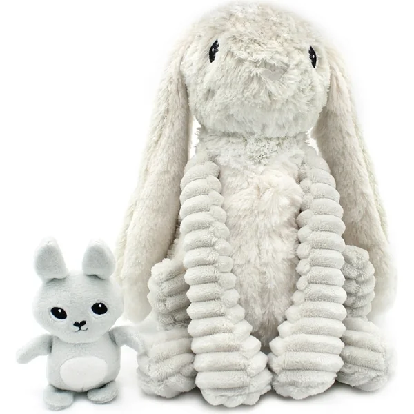 Ptipotos Lapin en peluche Toudou gris - maman avec bébé