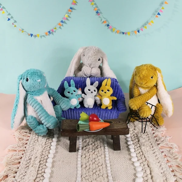 Ptipotos Lapin en peluche Toudou gris - maman avec bébé