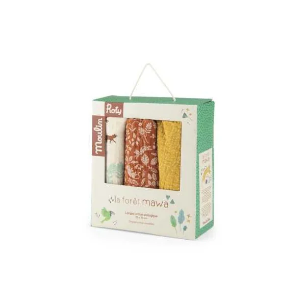 Set de 3 langes imprimés La forêt Mawa - Moulin Roty