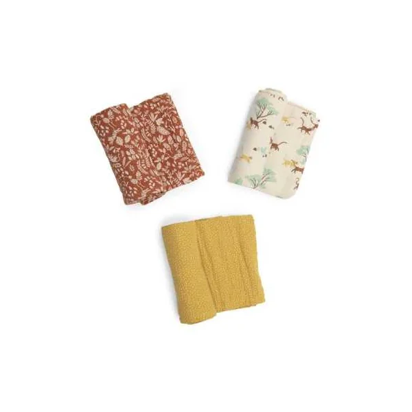 Set de 3 langes imprimés La forêt Mawa - Moulin Roty