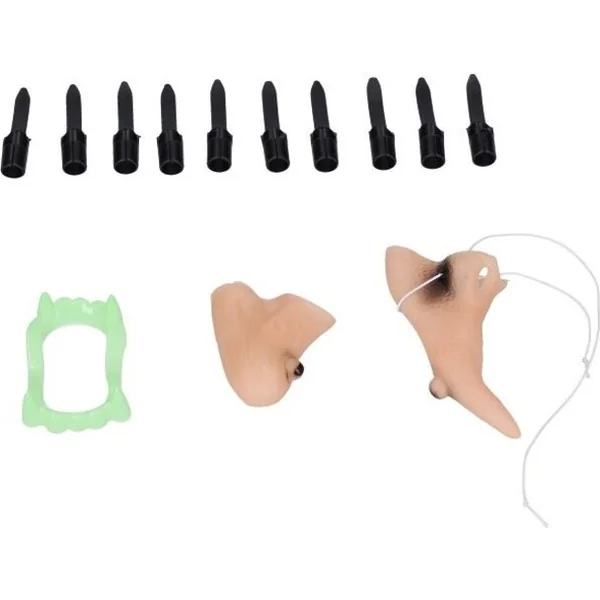 Set de carnaval - sorcière (nez, menton, doigts, chapeau et dents)