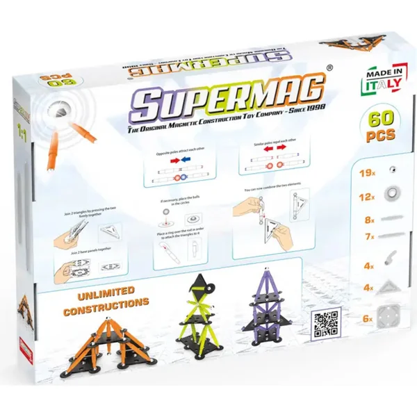 SUPERMAG jeu de construction magnétique Technicolor 60 pièces