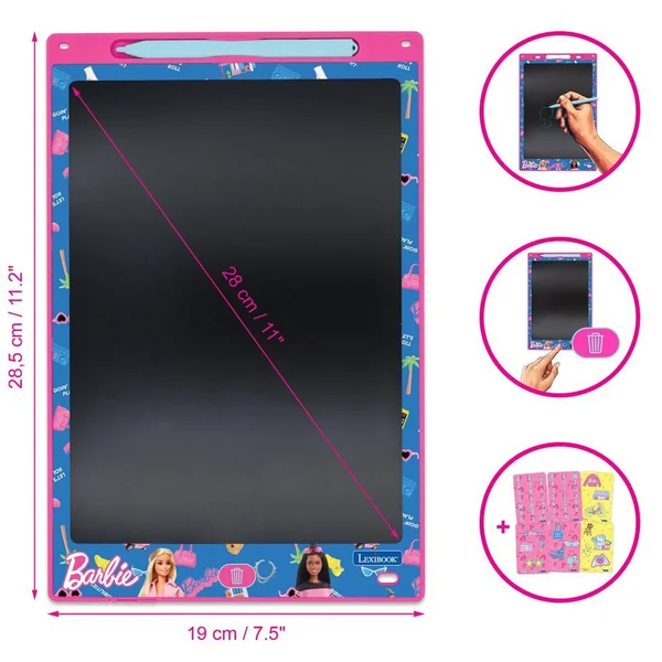 TABLETTE A DESSINS EDUCATIVE E-INK MULTICOLORE 28CM AVEC POCHOIRS BARBIE