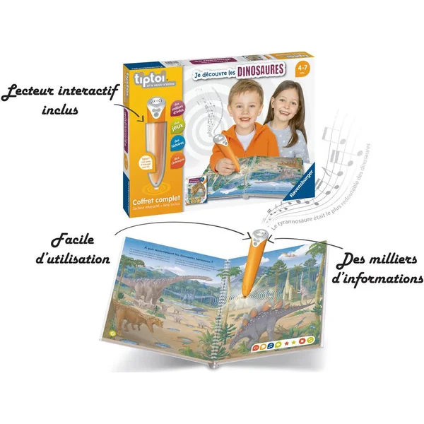 TIPTOI - COFFRET COMPLET LECTEUR INTERACTIF + LIVRE JE DECOUVRE LES DINOSAURES