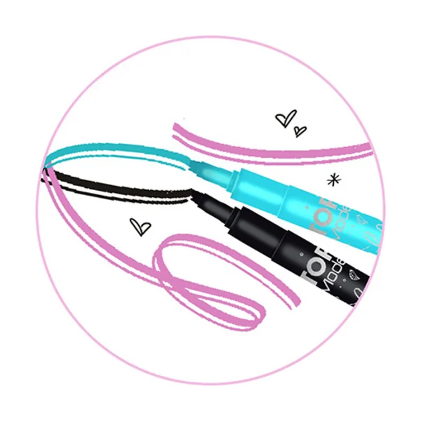 Top Model Feutres à double ligne, 4 couleurs, noir, rose, bleu, violet