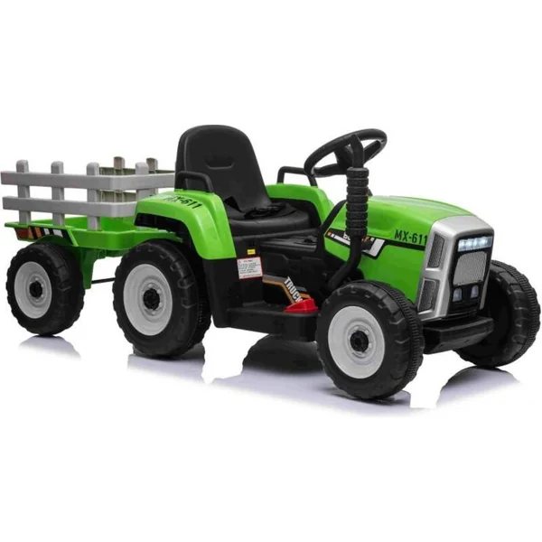 Tracteur électrique WORKERS avec remorque, vert, propulsion arrière, batterie 12V