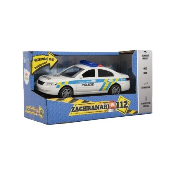 Voiture de police en plastique à piles avec son et lumière à friction