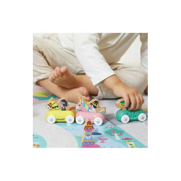 Véhicule roulant chevalier et dragon Cross Roads - Janod - Voiture en bois